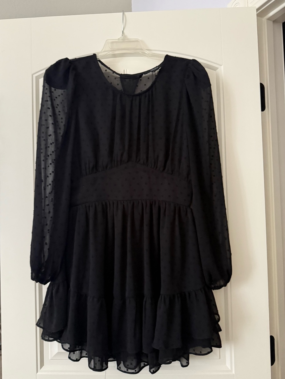 Black Sheer Swiss Dot Long Sleeve Ruffle Romper